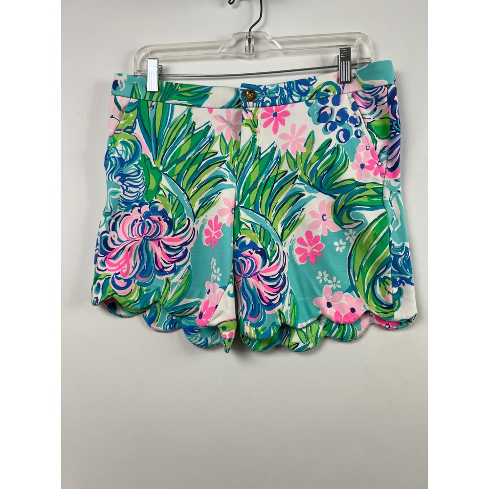 Lilly Pulitzer Buttercup Shorts Women 6 Multi Tropical Floral Scalloped Hem